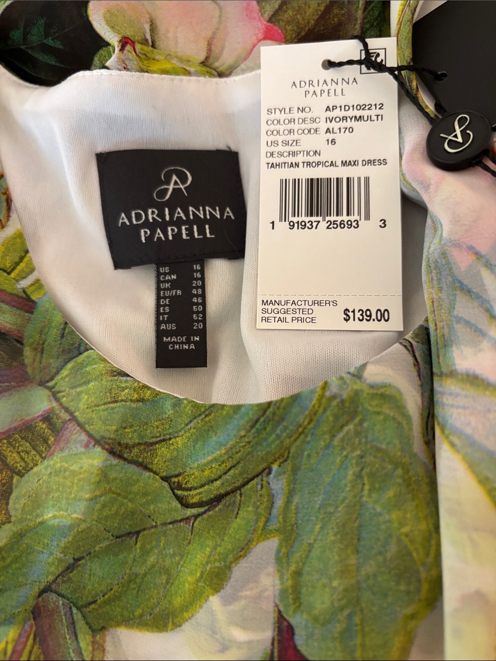 Adrianna Papell White Maxi Dress with Green Floral Print - Picture 3 of 3